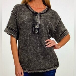 New—Zenana Black Mineral Wash Short Sleeve Top